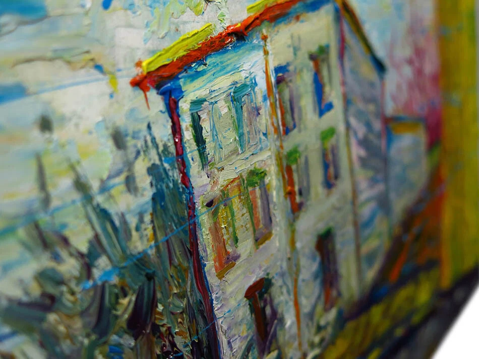 ABSTRACT IMPASTO LANDSCAPE DECO ORIGINAL OIL PAINTING ART SIGNED CITY NYC NEW AN - Image 2 of 4