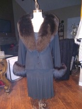 Sue Peytons Black Wool Jacket W/dyed Black Fox Collar And Cuffs. 12