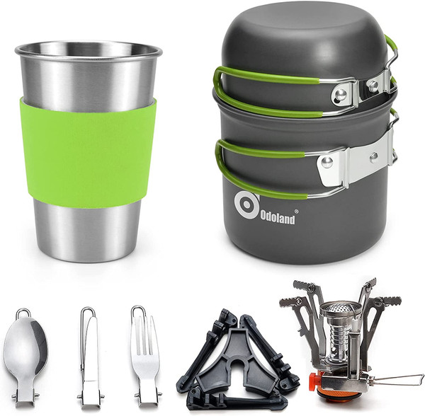 Odoland Camping Geschirr Set 9-Teiliges Outdoor Kochgeschirr Aluminium Camping T-image