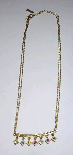 Vintage Napier Gold Tone Multicolor Rhinestone Necklace Approximately 17" - Picture 4 of 11