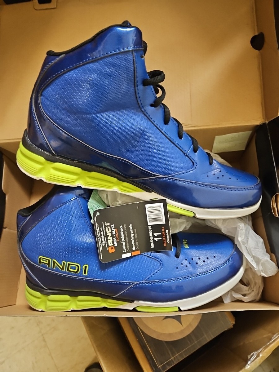 AND1 Blitz Men's Basketball Shoes Size 11. Blue and Lime