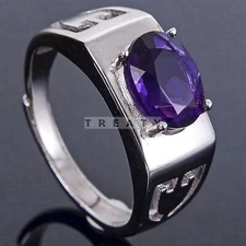 Amethyst Oval Cut Gemstone With 925 Sterling Silver Ring For Men's #134 *