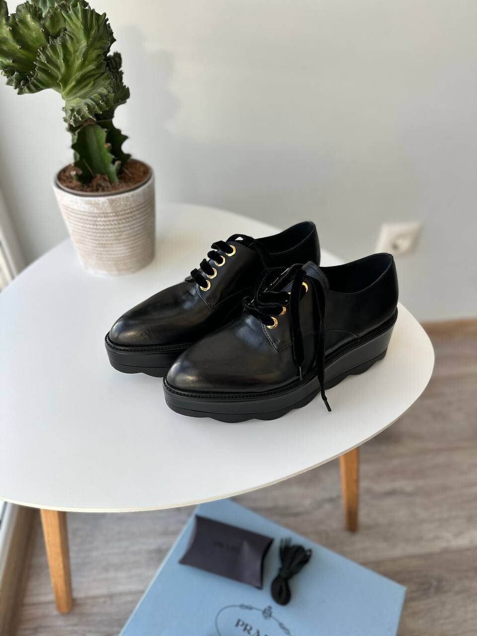 Prada Womens Black Platform Formal Loafers Size 37.5 New With Box Rare Find