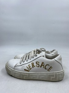 Versace Seashell Baroque White Leather Low Top Sneaker Kids 4.5