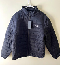 True Religion Mens Size L Black Full Zip Quilted Puffer Jacket