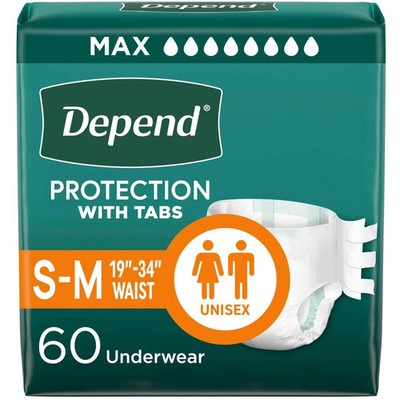 Adult Diapers Tabs Incontinence Small Medium 170lb 60ct 3Pack Depend Protection