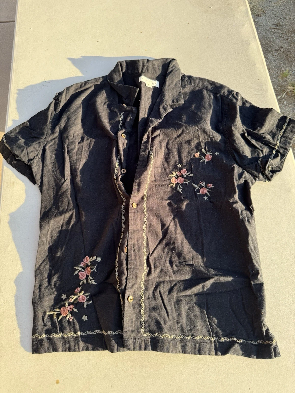 Aeropostale Shirt Mens XL Black Summer Linen Blend Camp Short Sleeve