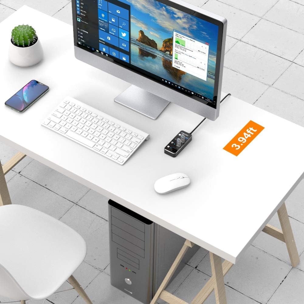 4-Port USB 3.0 Hub with 4ft Cable & LED Indicators
