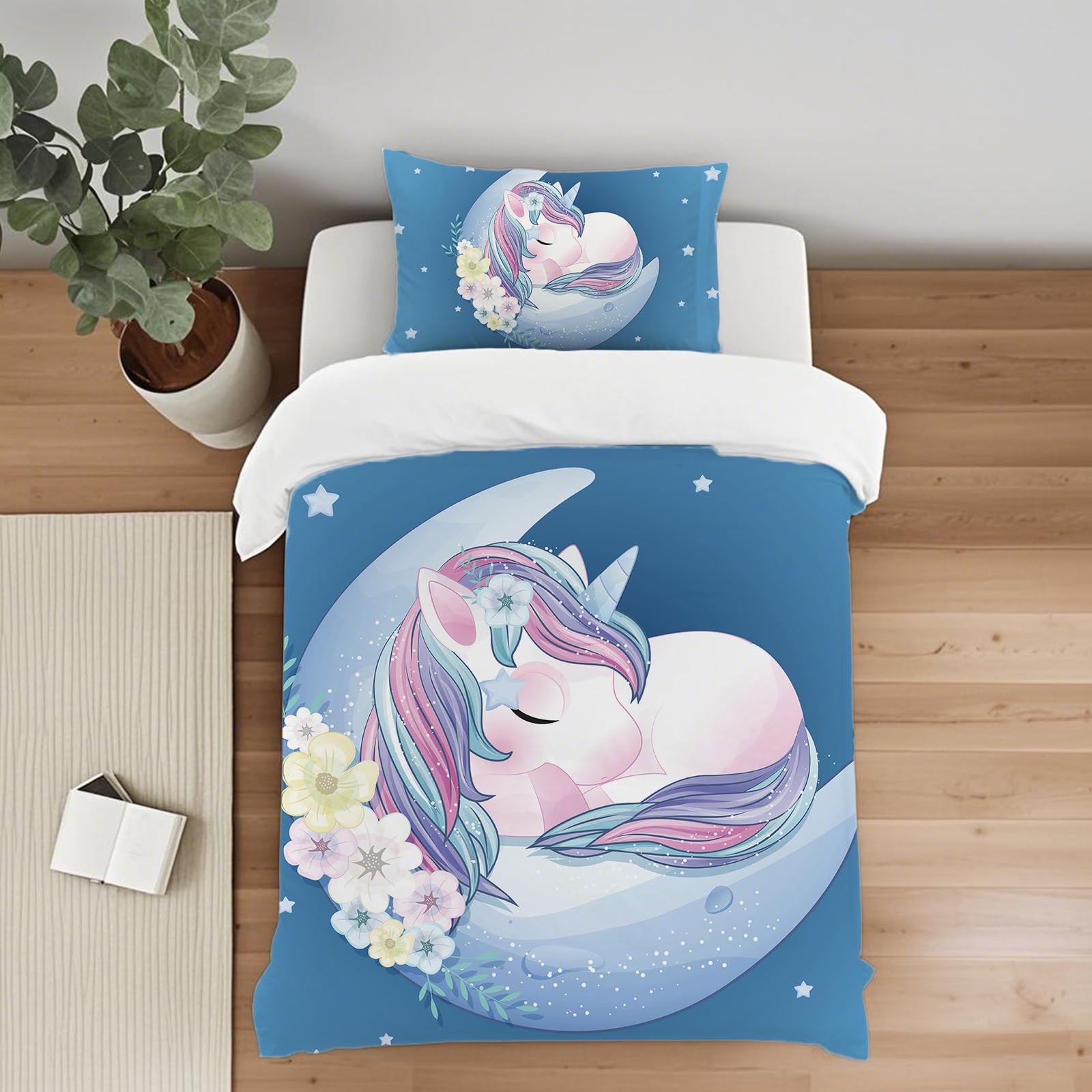 Parure de lit enfant 100x135 cm microfibre licorne bleue : stop aux draps rêches qui grattent