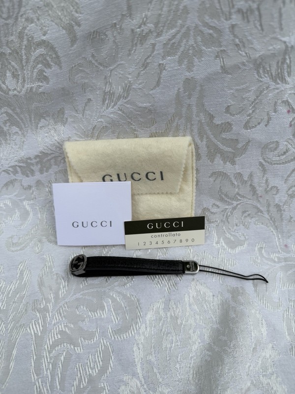 Gucci Black Leather GG Cell Phone Strap / Wrist Charm with Dust Bag & Cards