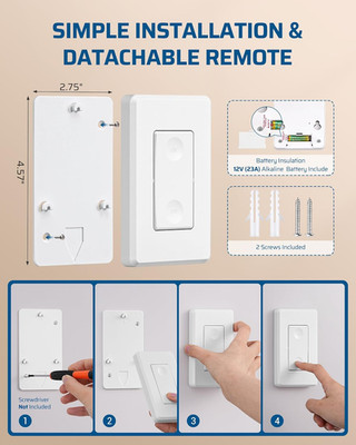 Wireless Light Switch and Receiver Kit - No Wiring, 15A High Power, No Wiring...