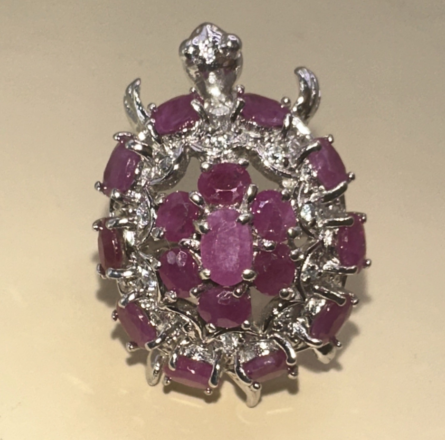 Indian Ruby Set Turtle Design Cluster Sterling St… - image 1