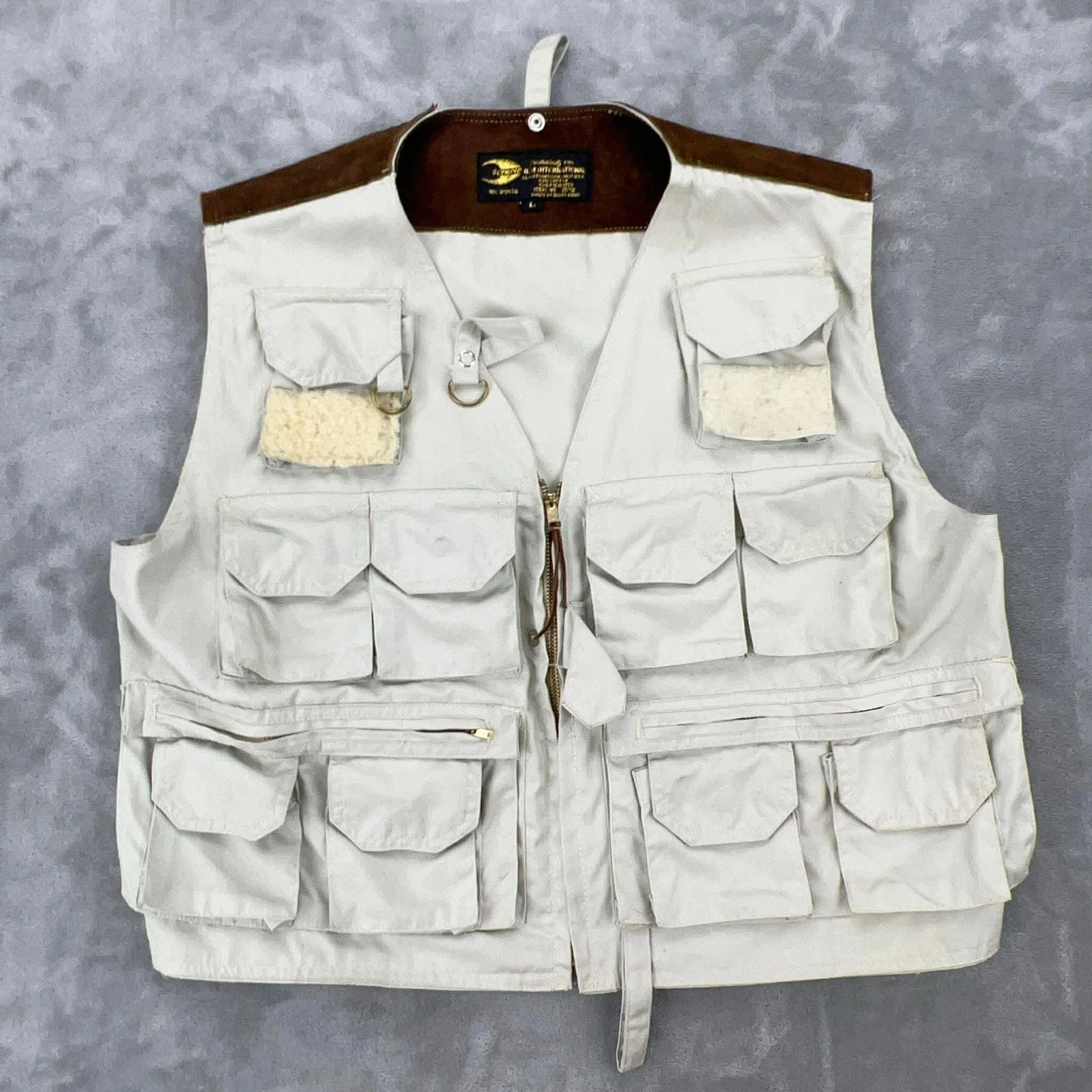 Olympic OLM International Mens Beige Fishing Fly Vest Multi Pocket Size L 1572