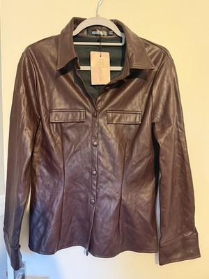 Bnwt Ladies Missguided Plum Colour Pleather Jacket/shirt Size Uk 14 Button Down