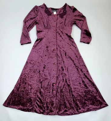 Vintage 90s Molly Malloy Burgundy Red Crushed Velvet Dress Sz 6 Holiday