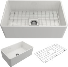 Classico 30" White Fireclay Apron Front Kitchen Sink with Grid  Strainer