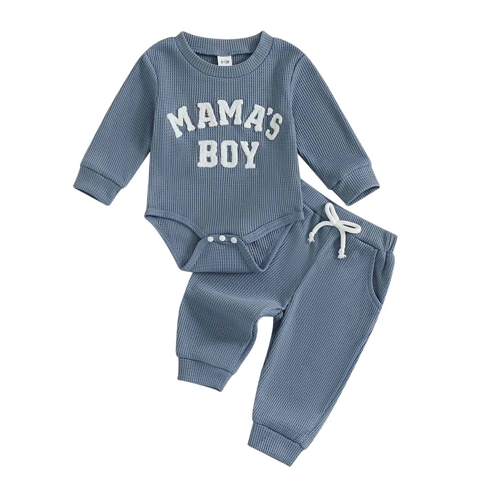 Newborn Baby Boy Clothes Mamas Boy Letters Embroidered Waffle Baby Sweatshirt...