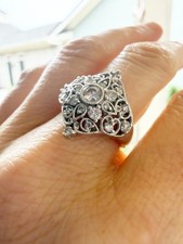 VINTAGE FILIGREE 14 K WHITE GOLD DIAMOND RING