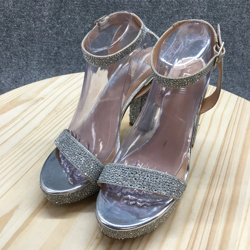 Bar III каблуки женщин 8,5 M плющ платформе лодыжки ремень серебро с открытым носком блок новый - Изображение 3 из 4