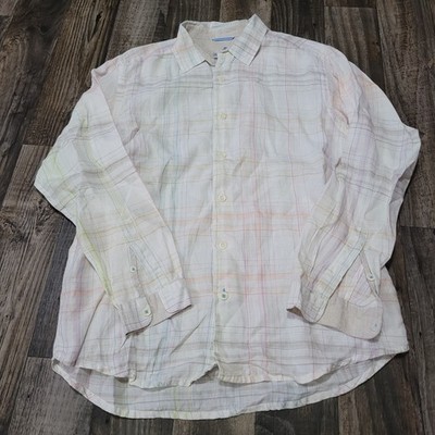Tommy Bahama Relax Shirt Men's Large Plaid Linen Long Sleeve