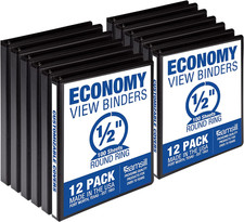 0.5 Inch 3 Ring Binders, Made in USA, Economy round Ring, Clear View Cover, 100