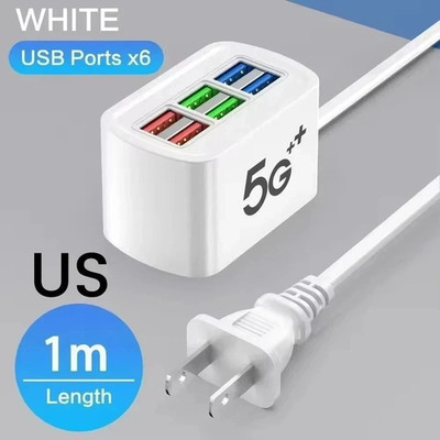 6 Port USB Wall Charger Station Fast Charging Desktop AC Power Adapter