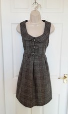 Pinafore dress, Mini grey/gold plaid check,Mod,60s,70s retro-style,lined size 12