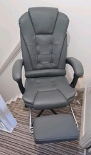 Blisswood Leather Swivel Recliner Office Chair with Footrest grey 