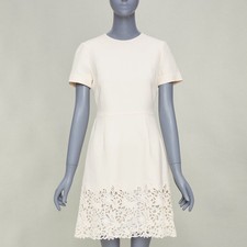 VALENTINO 2018 Bridal Couture Crepe ivory macrame lace hem cocktail dress IT40 S