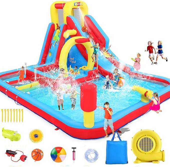 13.2x10Ft 13-in-1 Bounce House Obstacle Course Waterslides, Summer Fun w/Blower$
