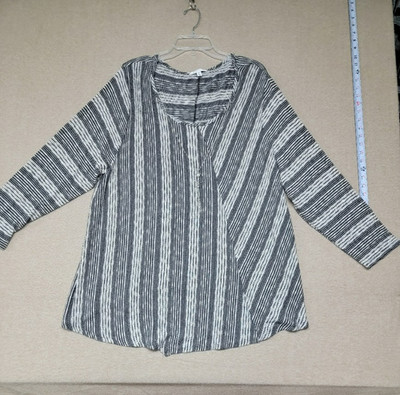 NOTATIONS~Woman's 3X Top Gray Black Striped Stretch Knit Detachable Necklace