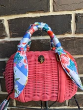 NWT $215 Kurt Geiger Kensington Basket Boston Crossbody Satchel Pink Comb Scarf