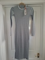 Womens Grey SuperDry Long Sleeve Dress Size 6 Summer Holiday Casual Brand New