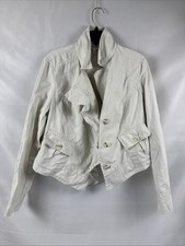 CAbi Jacket Large Wax Linen Ruffled Crop Jacket Moto Style 325