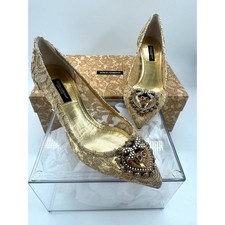 Dolce & Gabbana Bellucci Gold Lace Devotion Heart Pumps Heels 35 US 5 $1050