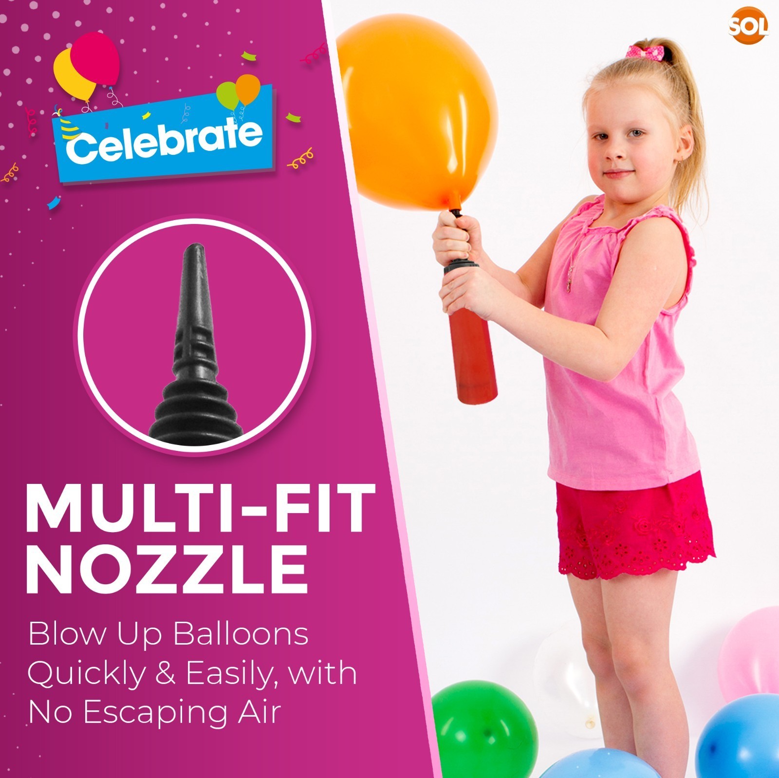 Push Balloon 2-4 Hand Held Balloon Pump Inflator Hand Push Air Portable Plastic ...