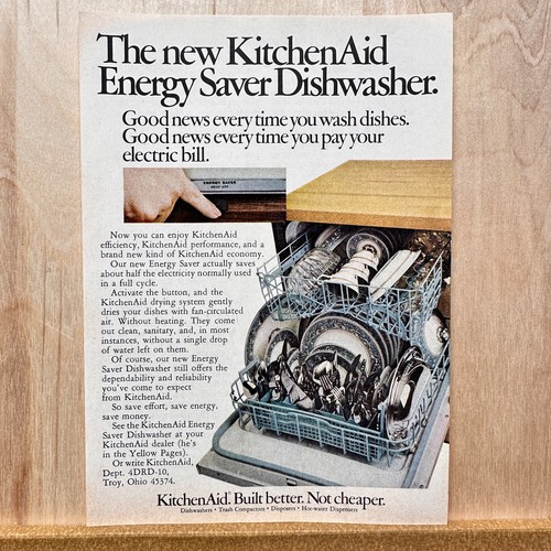 1974 Kitchen Aid Energy Saver Dishwasher Vintage Print Ad Troy Ohio Advert