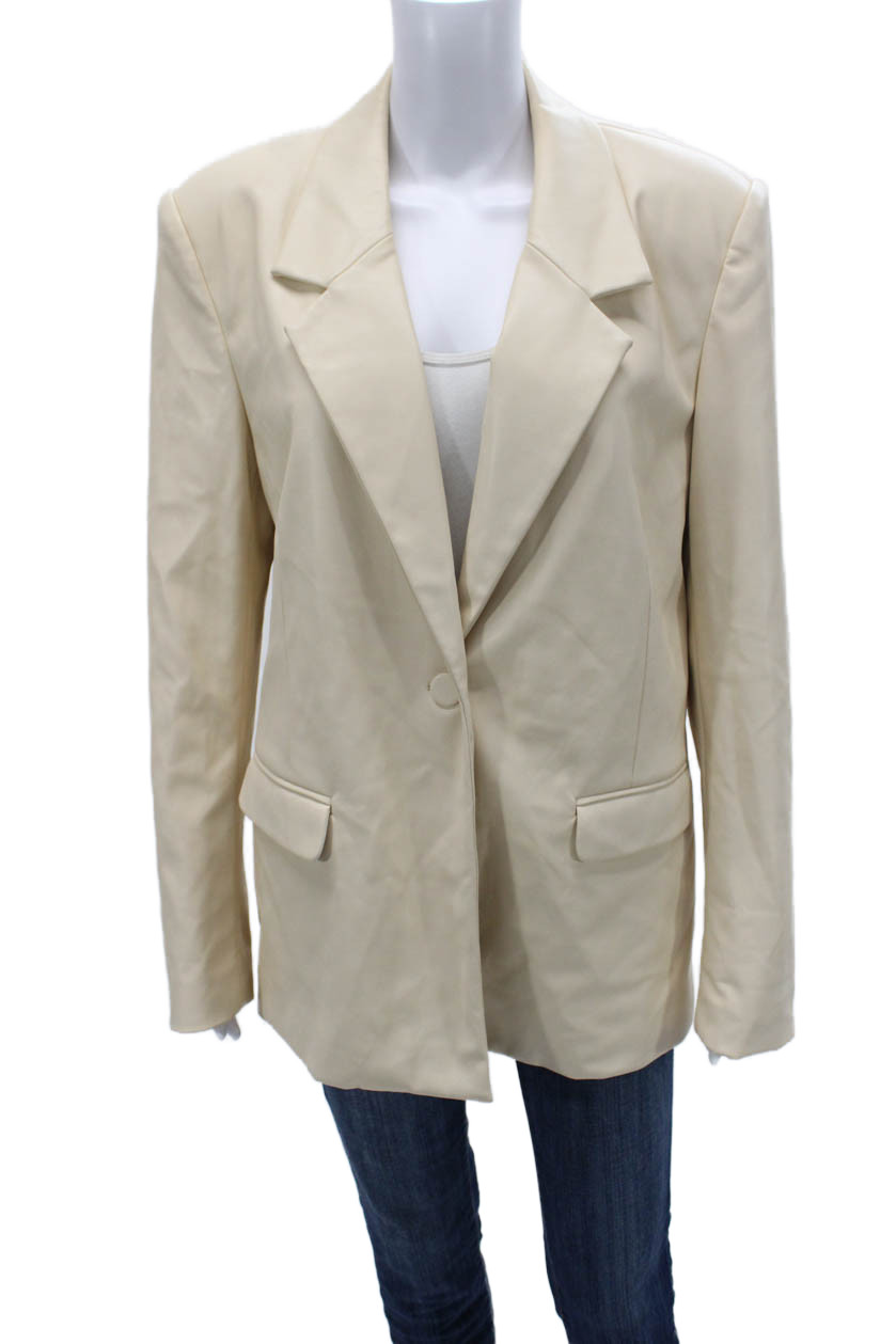 We Wore What Womens Basic Jacket Beige Button Lon… - image 1