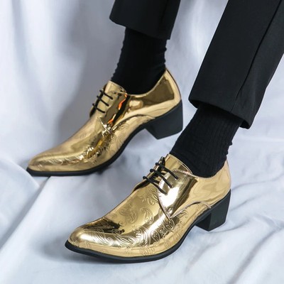 Men's   Lace-up Business Increase Casual Shoes High Heels Pointed Leather Shoes 