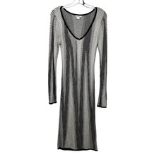 Bar III Midi Sweater Dress Lightweight Long Sleeve Black/Gray Size Medium