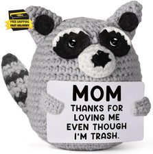 Mom Gifts, Mini Crochet Raccoon for Mothers Christmas Day Birthday, Funny Presen