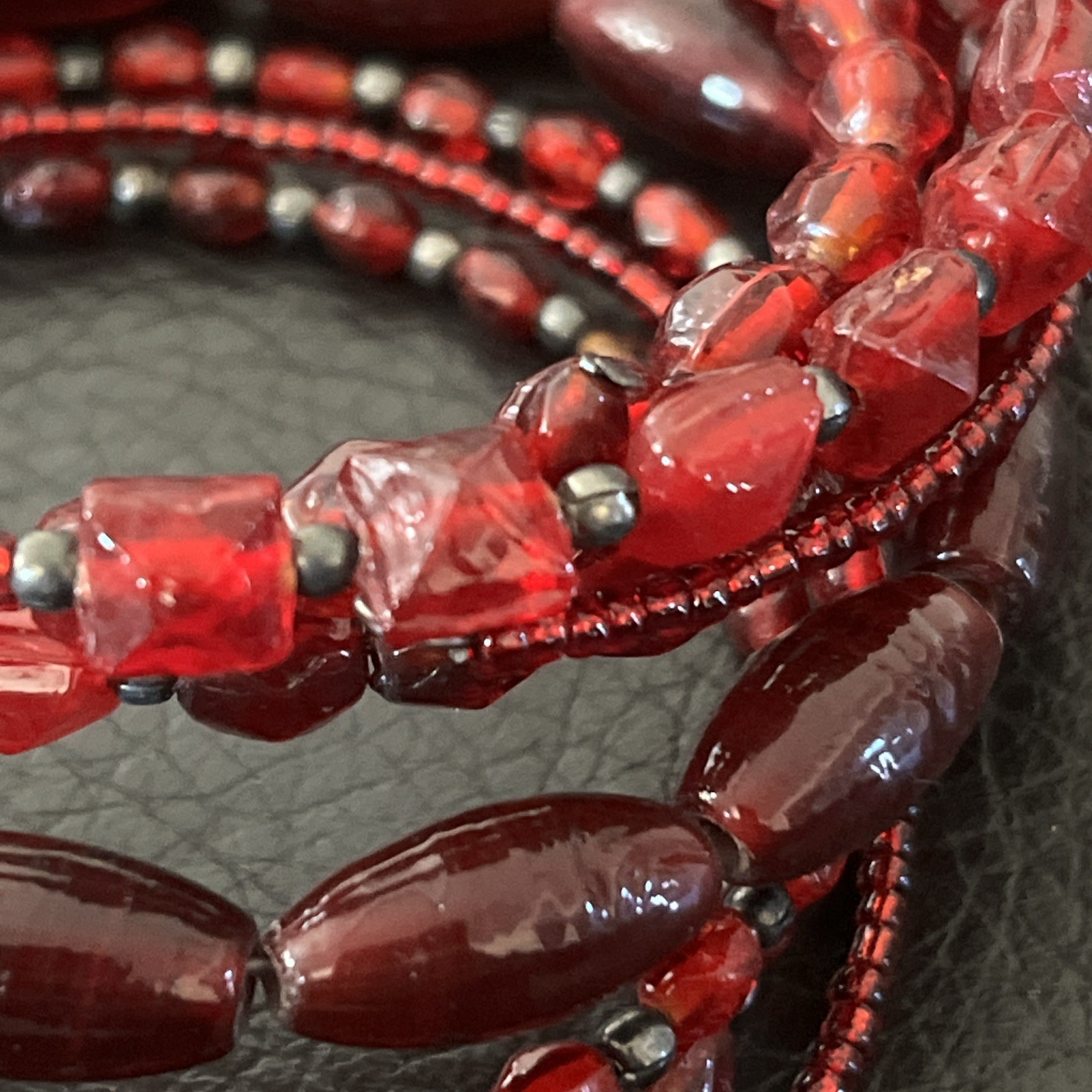Red Beaded Memory Wire Bracelet - image 2