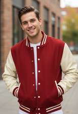 Mens Jackets Varsity Baseball Outdoor Wool Body Leather Sleeves Letterman Jacket