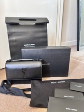 YSL Saint Laurent Sunset Medium Black Leather Shoulder Bag with Dustbag and Box