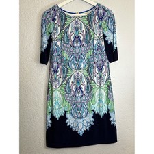 Eliza J Dress Shift Blue White Purple Paisley Womens Size 2 Petite Knee Length