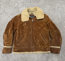 VTG BRILL BROS Golden Thread Suede Fringe Western Rancher Jacket Size 42 Sherpa