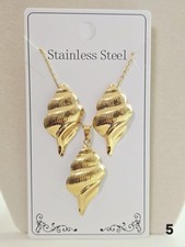 Shell Stainless Steel Statement Earrings And Necklace Set