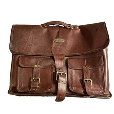 Brown LEATHER Unisex BRIEFCASE SATCHEL LAPTOP MESSENGER BAG With Shoulder Strap