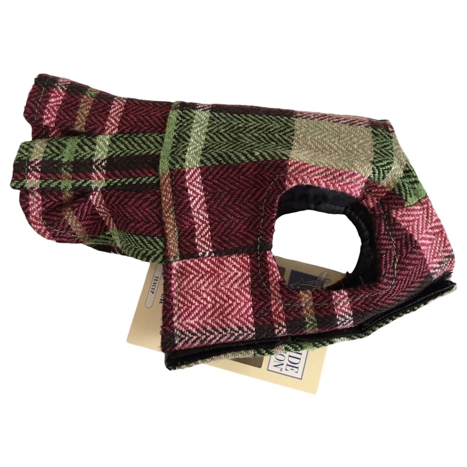 Vestido xadrez East Side Collection tecido para cachorro plissado verde tamanho xícara de chá - Imagem 4 de 4