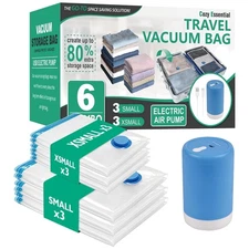 6 Pack Travel Vacuum Storage Bags with Electric Pump - Maximize Luggage Space